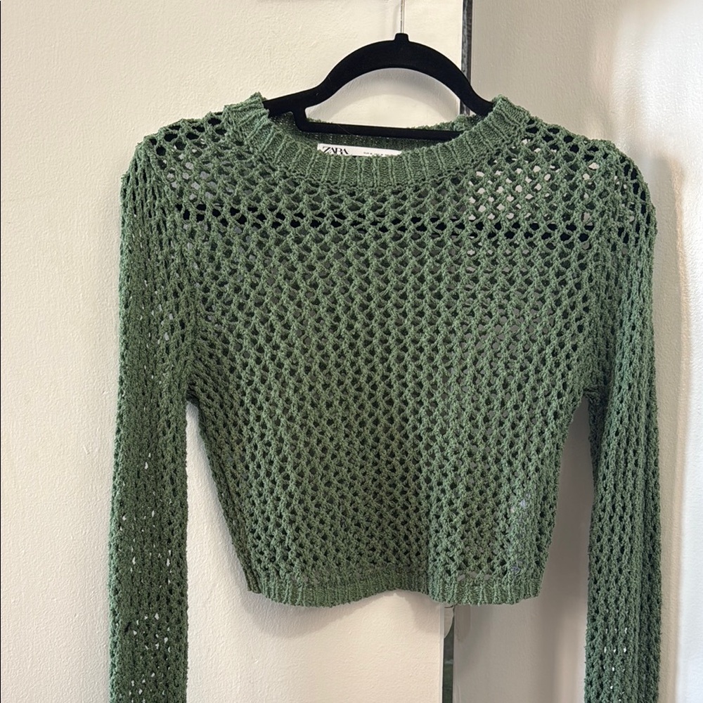 Zara Olive Open-Knit Sweater